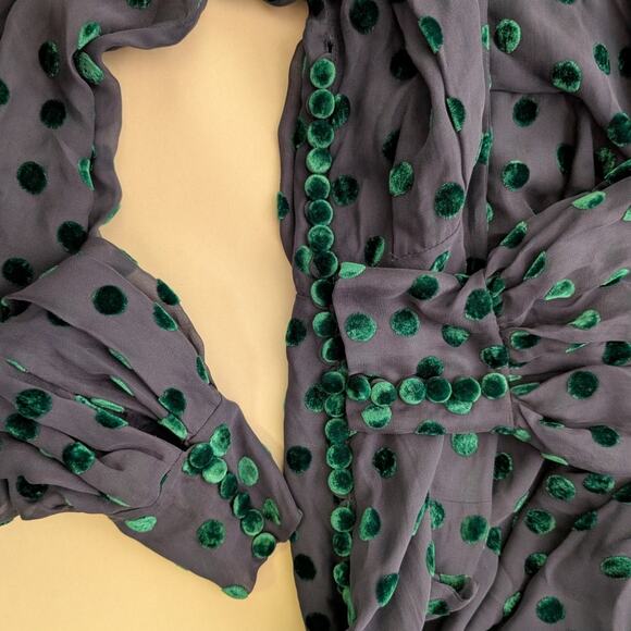 Magda Butrym Cuzco Sheer Velvet Polka Dot Cocktail Dress Blue Silk Blend Size 4 - Picture 8 of 13